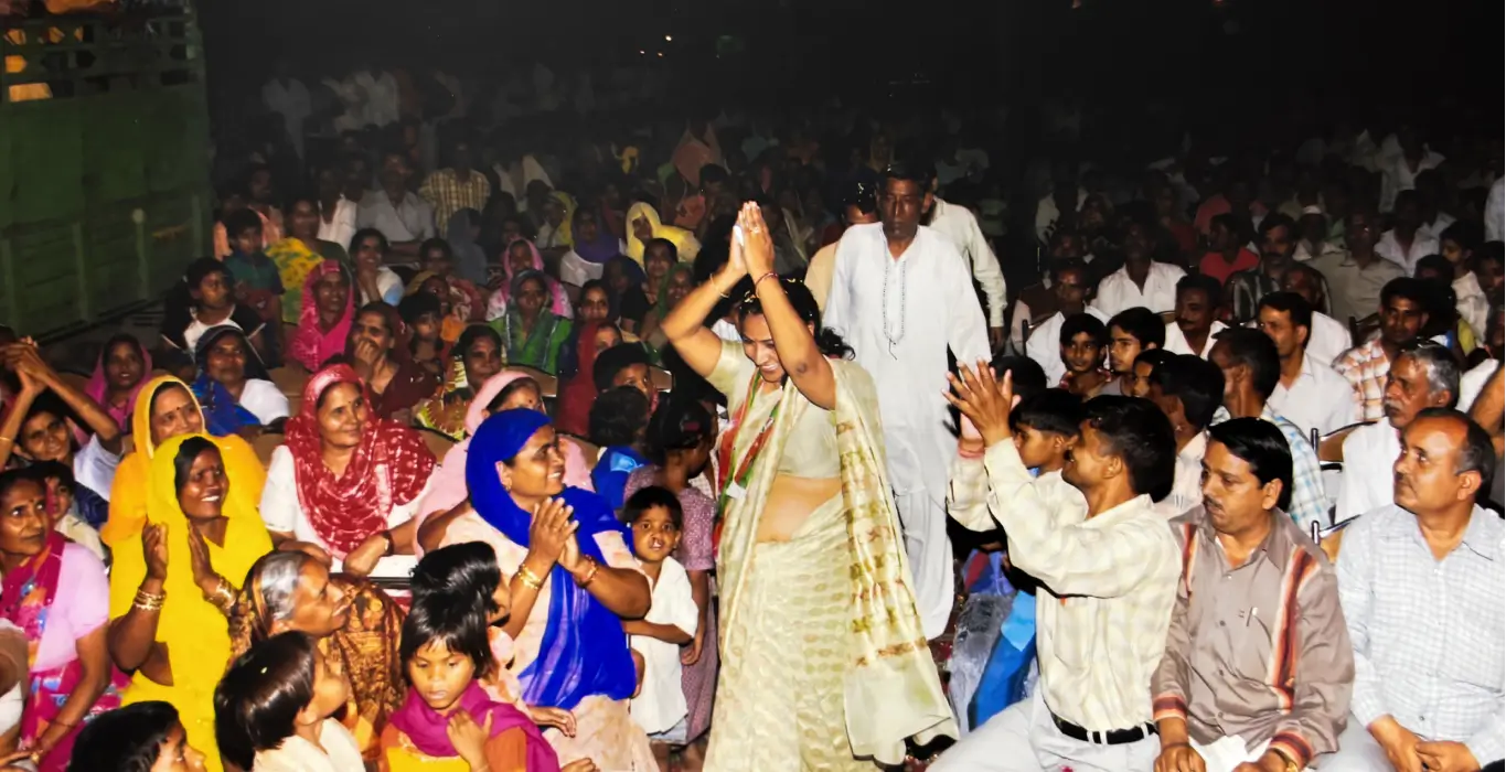 Rekha Gupta, BJP leader, greeting people with folded hands at a public gathering