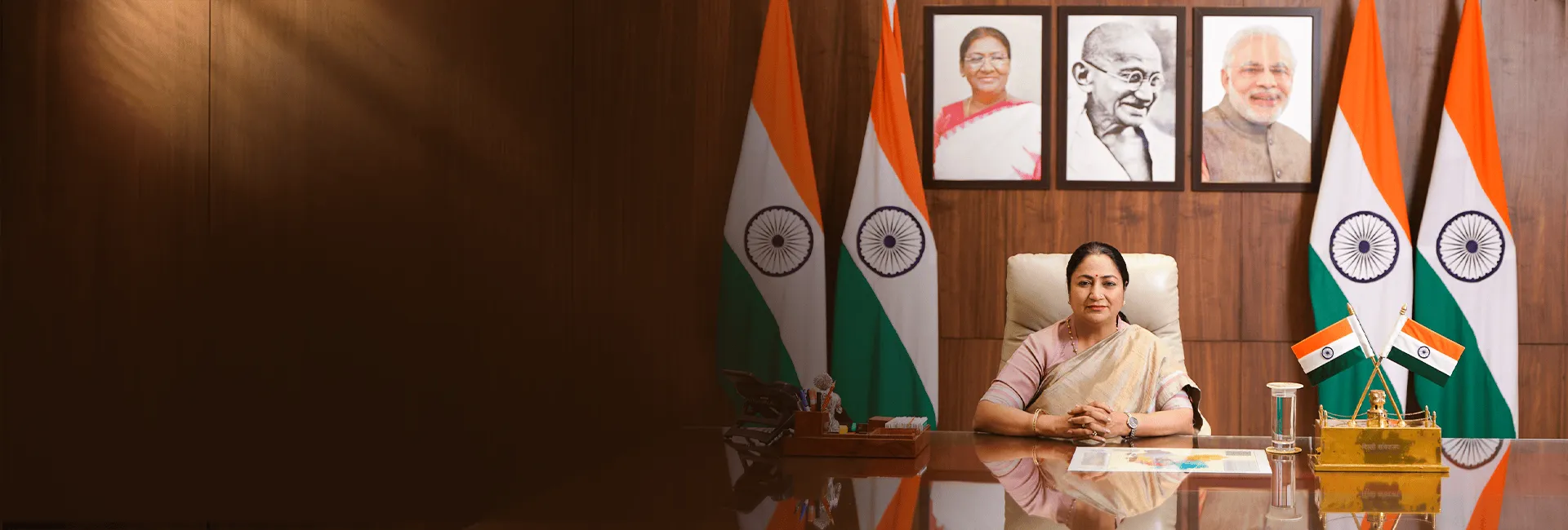 Rekha Gupta seated at her office desk